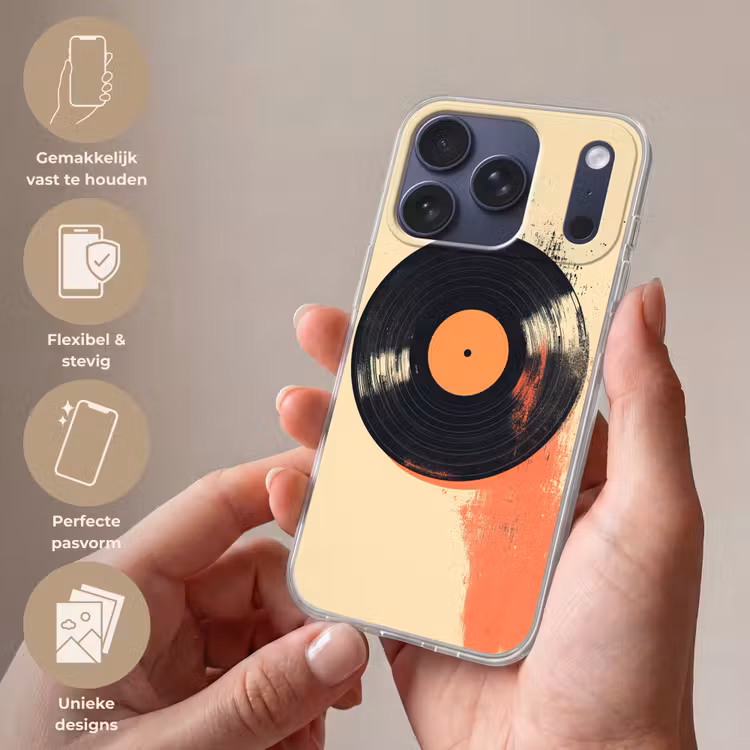 Vinylplaat - Zwart - Verfspatten - Retro Telefoonhoesje iPhone 17 Pro klein -sfeer3_NL