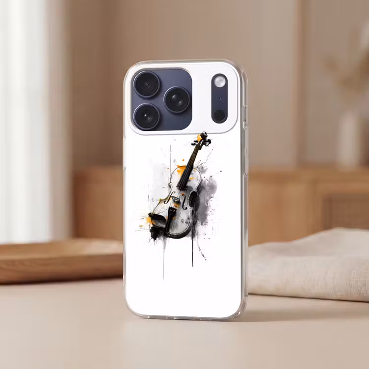 Viool - Oranje - Zwart - Penseelstreken Telefoonhoesje iPhone 17 Pro klein -sfeer2