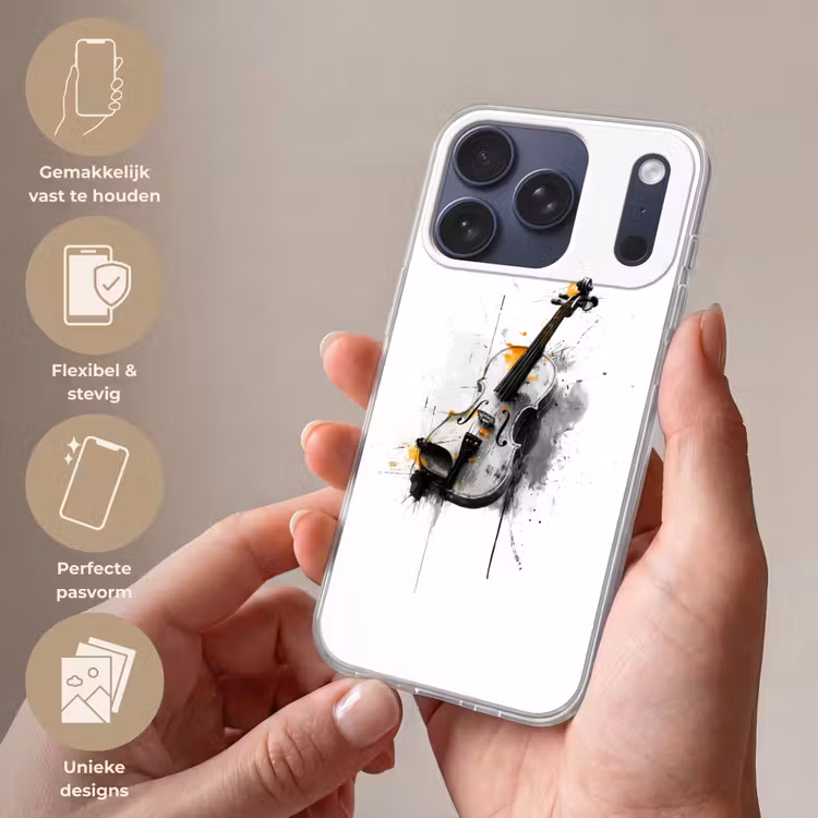 Viool - Oranje - Zwart - Penseelstreken Telefoonhoesje iPhone 17 Pro klein -sfeer3_NL