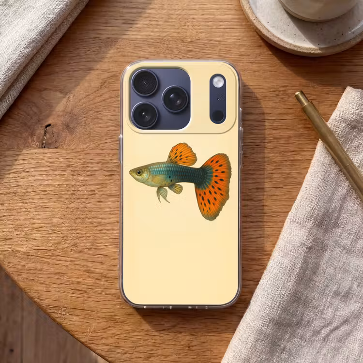 Vis - illustratie - Stippen - Oranje Telefoonhoesje iPhone 17 Pro klein -sfeer1