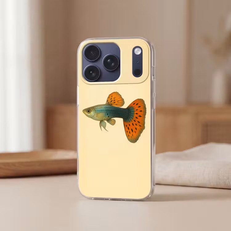 Vis - illustratie - Stippen - Oranje Telefoonhoesje iPhone 17 Pro klein -sfeer2