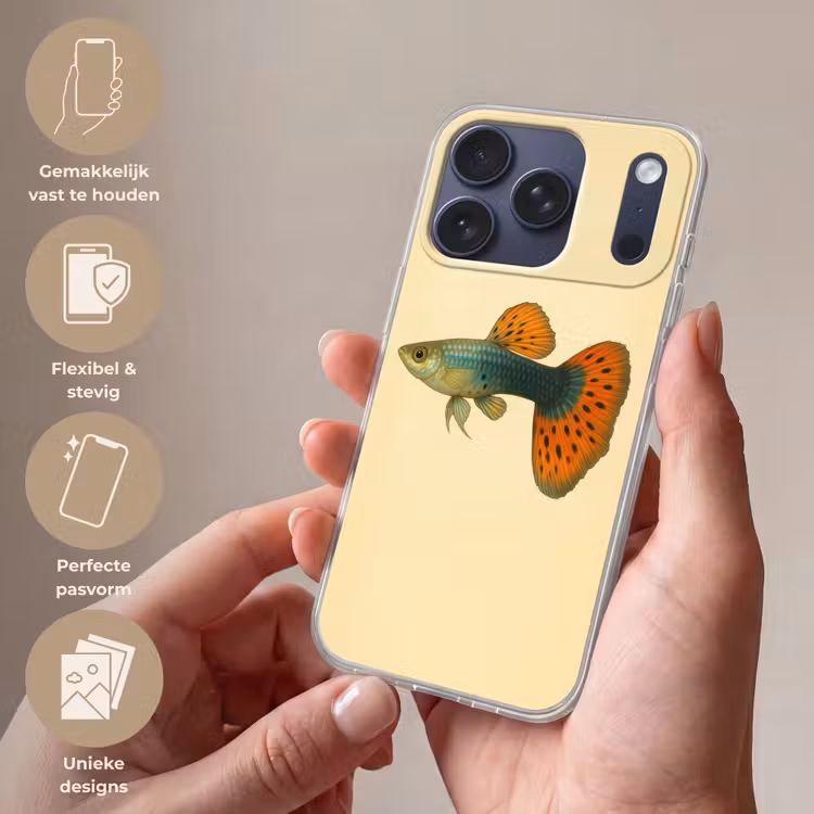 Vis - illustratie - Stippen - Oranje Telefoonhoesje iPhone 17 Pro klein -sfeer3_NL
