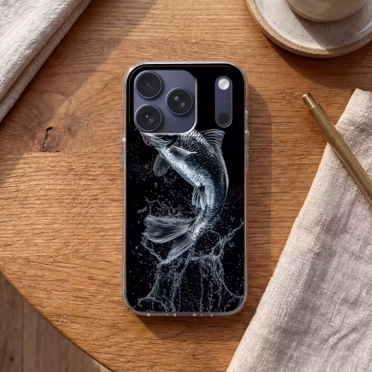 Vis - Koi - Zwart - Water Telefoonhoesje iPhone 17 Pro klein -sfeer1