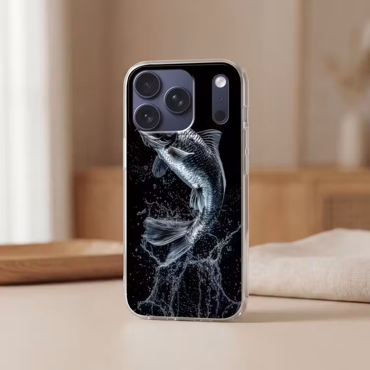 Vis - Koi - Zwart - Water Telefoonhoesje iPhone 17 Pro klein -sfeer2