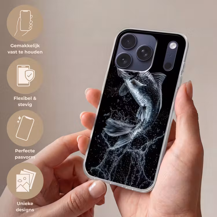 Vis - Koi - Zwart - Water Telefoonhoesje iPhone 17 Pro klein -sfeer3_NL