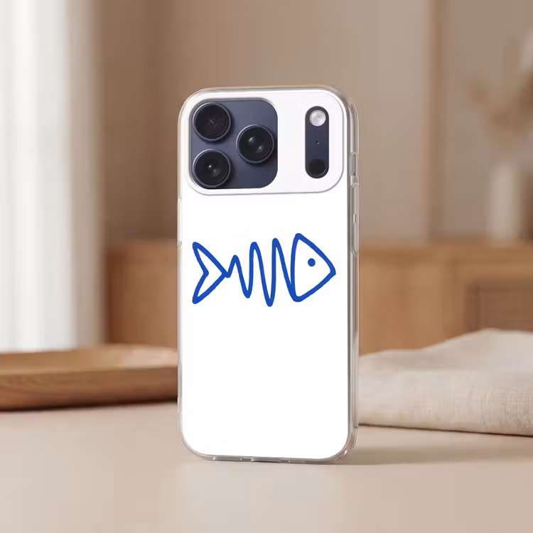 Vis - Minimalistisch - Blauw - Lijn Telefoonhoesje iPhone 17 Pro klein -sfeer2