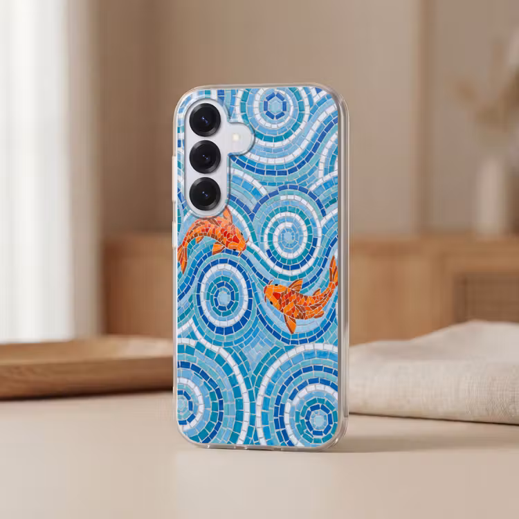 Vis - Mozaïek - Water - Decoratief - Blauw Telefoonhoesje Samsung Galaxy S26 klein -sfeer2
