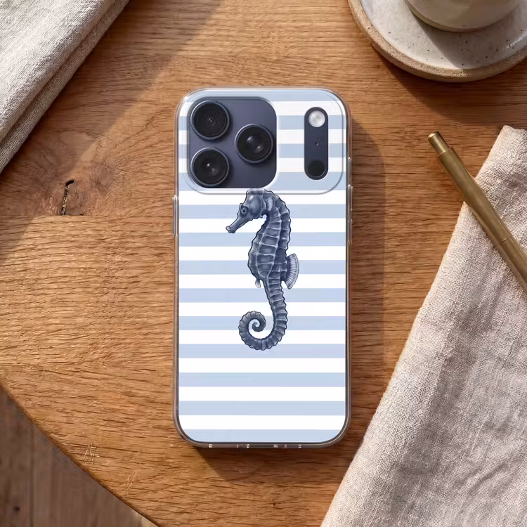 Vis - Oceaan - Illustratie - Blauw - Strepen Telefoonhoesje iPhone 17 Pro klein -sfeer1