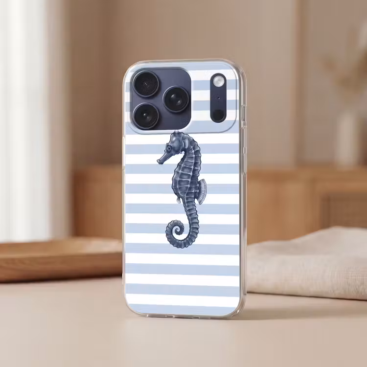 Vis - Oceaan - Illustratie - Blauw - Strepen Telefoonhoesje iPhone 17 Pro klein -sfeer2