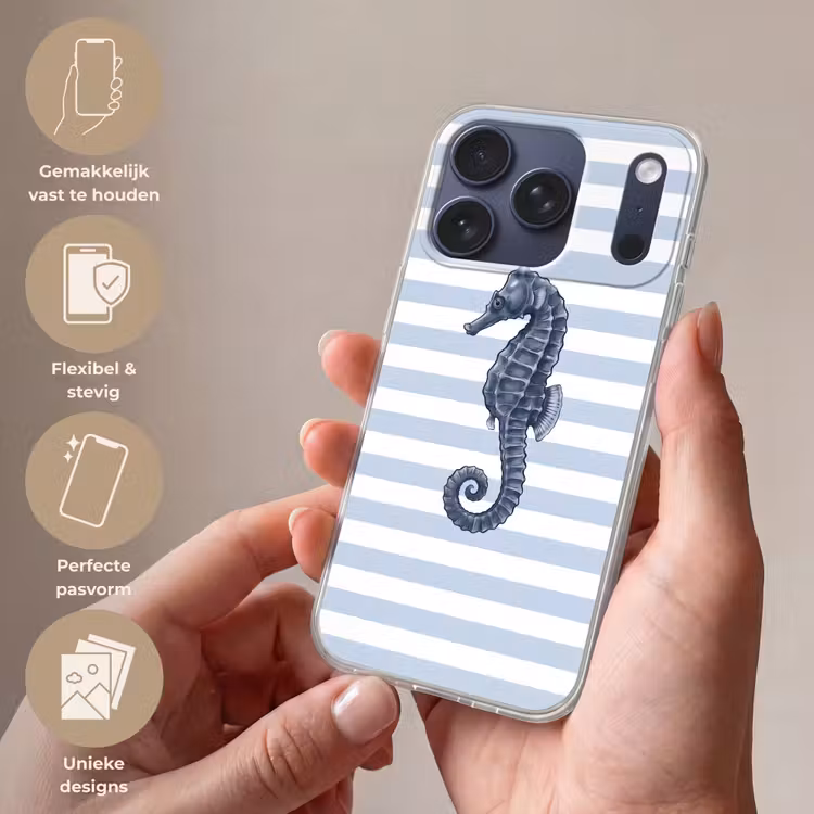 Vis - Oceaan - Illustratie - Blauw - Strepen Telefoonhoesje iPhone 17 Pro klein -sfeer3_NL