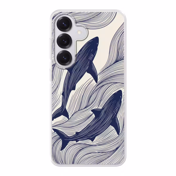 Vis - Oceaan - Lijntekening - Blauw - Dieren Telefoonhoesje Samsung Galaxy S26 klein -3d