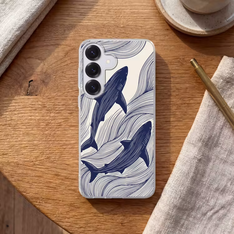 Vis - Oceaan - Lijntekening - Blauw - Dieren Telefoonhoesje Samsung Galaxy S26 klein -sfeer1