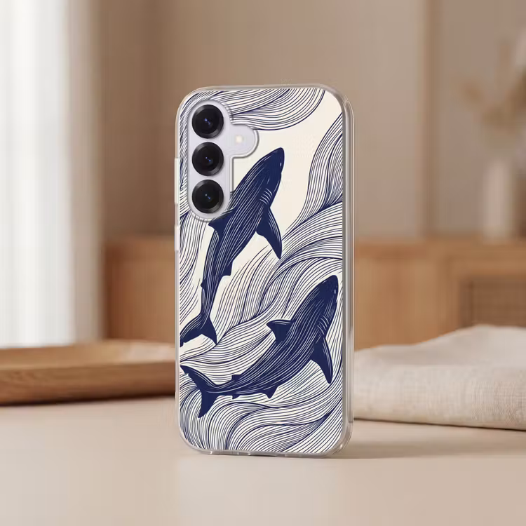 Vis - Oceaan - Lijntekening - Blauw - Dieren Telefoonhoesje Samsung Galaxy S26 klein -sfeer2