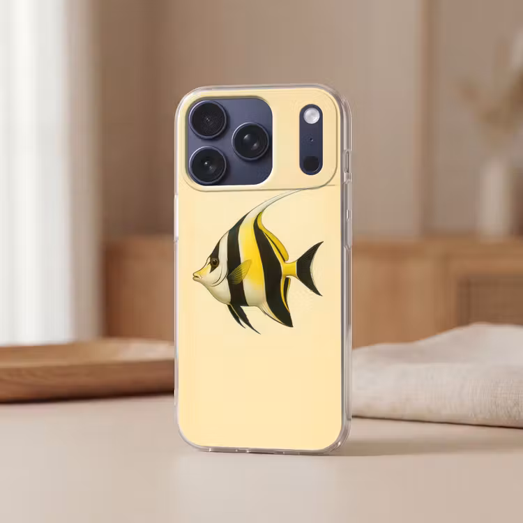 Vis - Sierlijk - Rugvin - Geel Telefoonhoesje iPhone 17 Pro klein -sfeer2