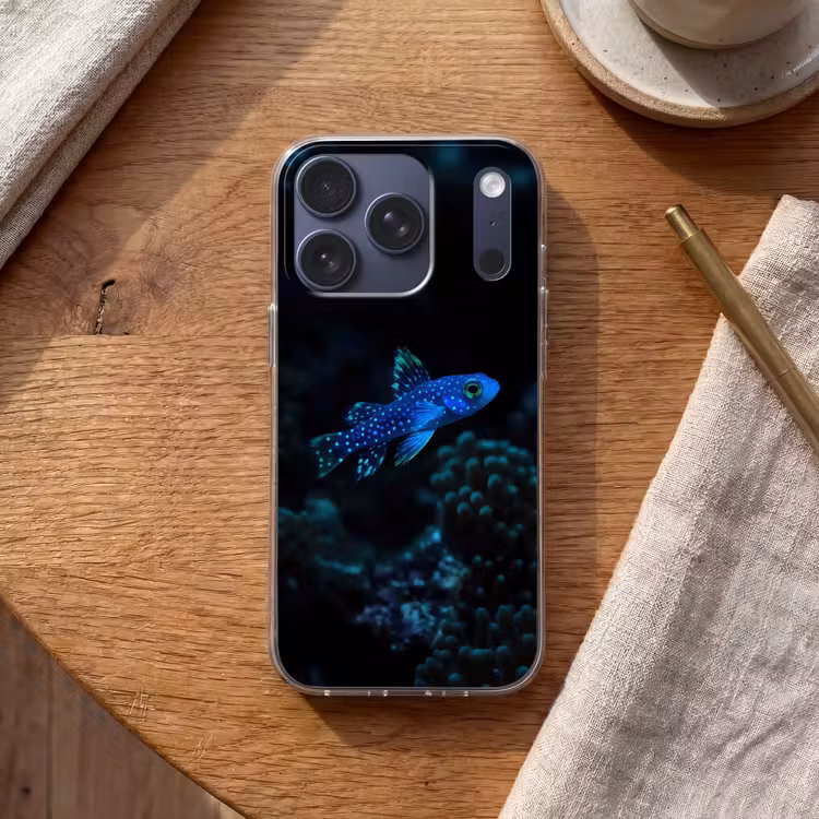Vis - Stippen - Koraal - Blauw Telefoonhoesje iPhone 17 Pro klein -sfeer1