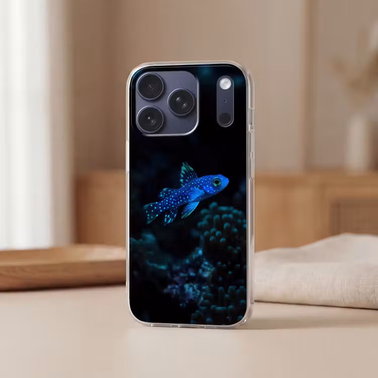 Vis - Stippen - Koraal - Blauw Telefoonhoesje iPhone 17 Pro klein -sfeer2