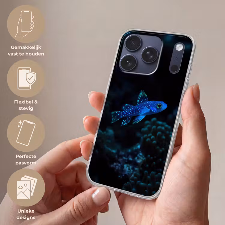 Vis - Stippen - Koraal - Blauw Telefoonhoesje iPhone 17 Pro klein -sfeer3_NL