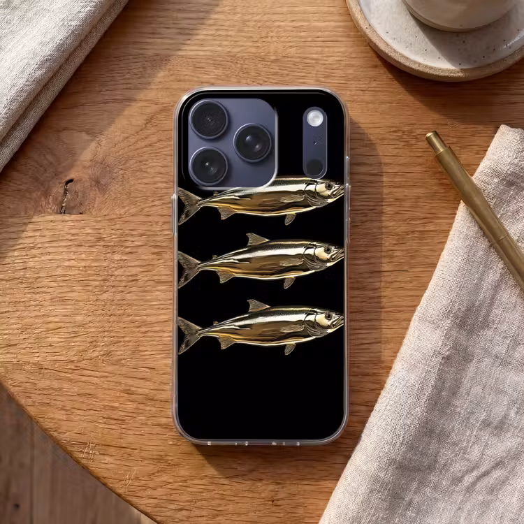 Vissen - Goud - Zwart Telefoonhoesje iPhone 17 Pro klein -sfeer1