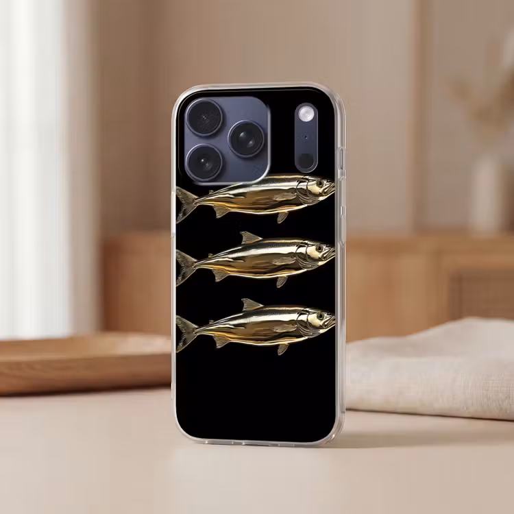 Vissen - Goud - Zwart Telefoonhoesje iPhone 17 Pro klein -sfeer2
