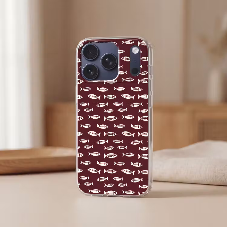 Vissen - Grafisch - Patroon - Donker Telefoonhoesje iPhone 17 Pro klein 878 -sfeer2
