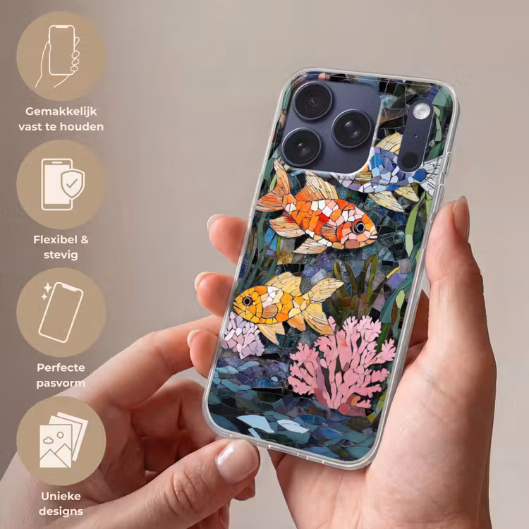 Vissen - Koraal - Zee - Mozaïek Telefoonhoesje iPhone 17 Pro klein -sfeer3_NL
