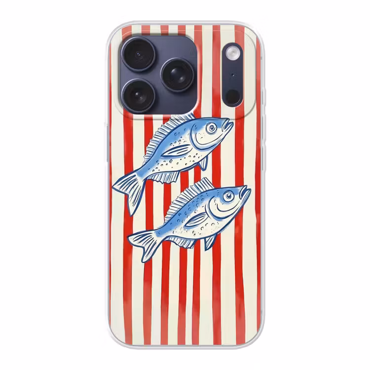 Vissen - Verticale strepen - Blauw - Rood Telefoonhoesje iPhone 17 Pro klein -3d