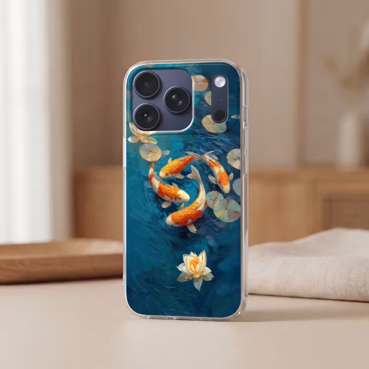 Vissen - Waterlelies - Oranje - Water Telefoonhoesje iPhone 17 Pro klein -sfeer2