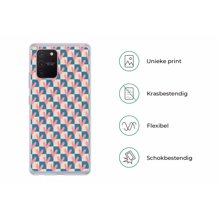 Vlakken - Hartjes - Patroon - Retro Telefoonhoesje Samsung Galaxy S10 Lite klein 364 -specsS10Lite
