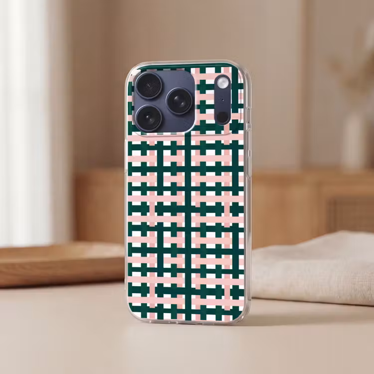Vlechtpatroon - Groen - Roze - Grafisch Telefoonhoesje iPhone 17 Pro klein 878 -sfeer2