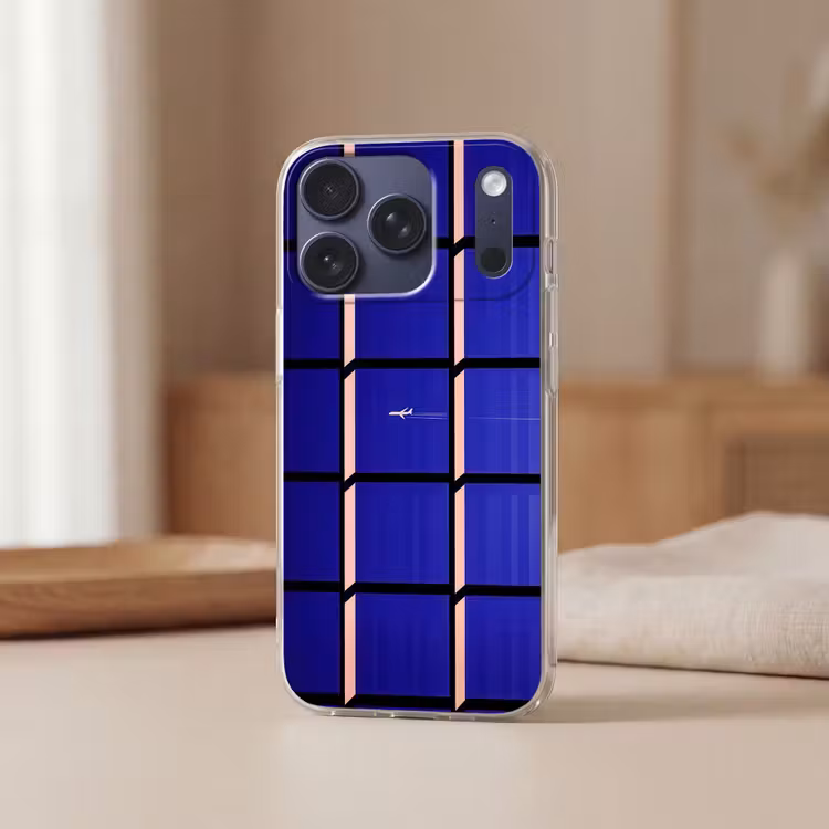 Vliegtuig - Ruiten - Blauw - Rechthoekig Telefoonhoesje iPhone 17 Pro klein -sfeer2