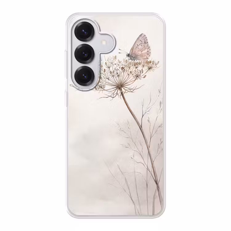 Vlinder - Bloem -Natuur - Beige Telefoonhoesje Samsung Galaxy S26 klein -3d