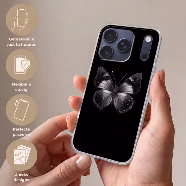 Vlinder - Grijs - Mysterieus Telefoonhoesje iPhone 17 Pro klein -sfeer3_NL