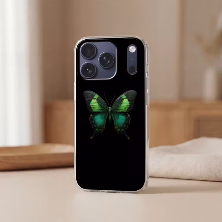 Vlinder - Groen - Opvallend Telefoonhoesje iPhone 17 Pro klein -sfeer2