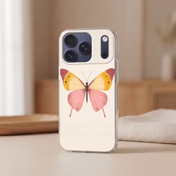 Vlinder - Illustratie - Roze Telefoonhoesje iPhone 17 Pro klein -sfeer2