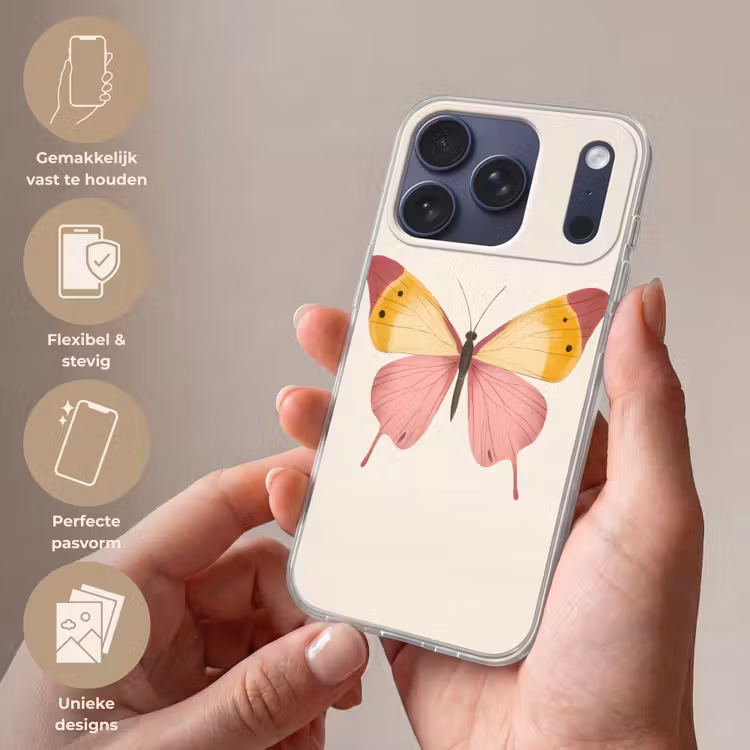 Vlinder - Illustratie - Roze Telefoonhoesje iPhone 17 Pro klein -sfeer3_NL