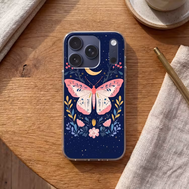 Vlinder - Maan - Bloemen - Sterrenhemel Telefoonhoesje iPhone 17 Pro klein -sfeer1