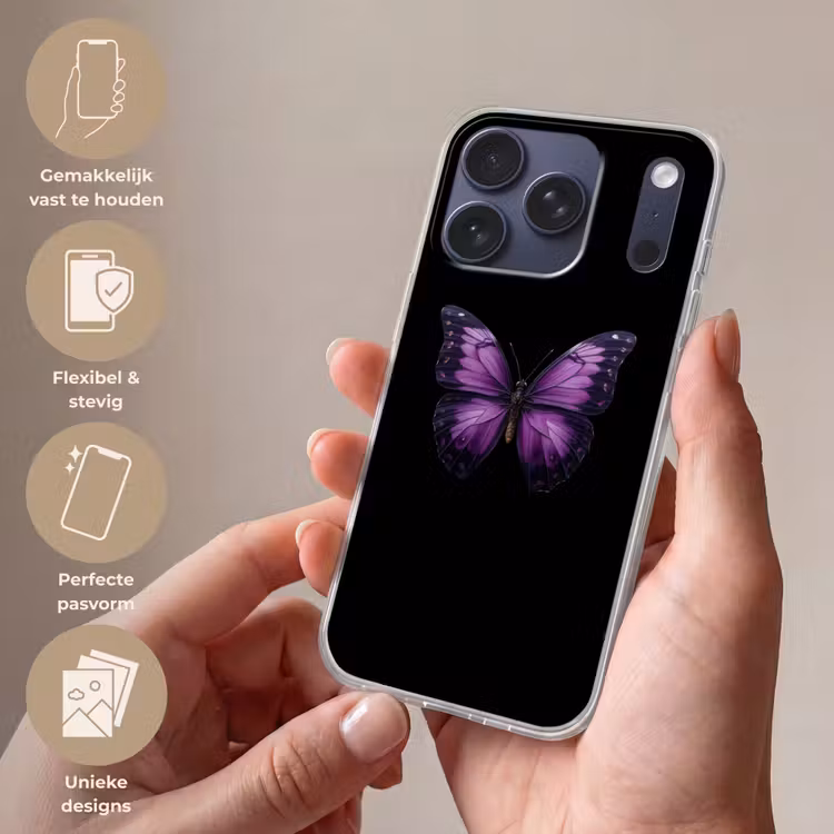 Vlinder - Paars - Levendig Telefoonhoesje iPhone 17 Pro klein -sfeer3_NL