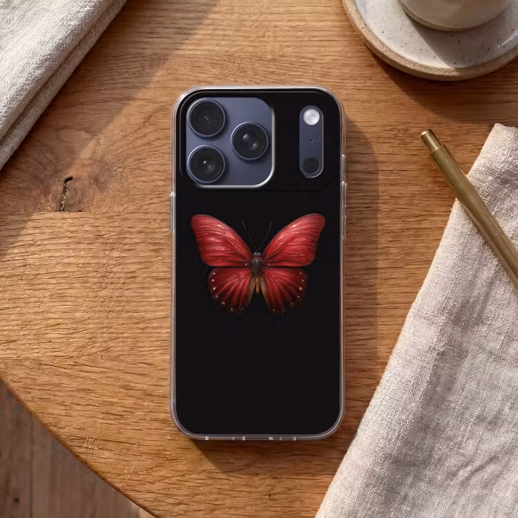 Vlinder - Rood - Minimalistisch Telefoonhoesje iPhone 17 Pro klein -sfeer1