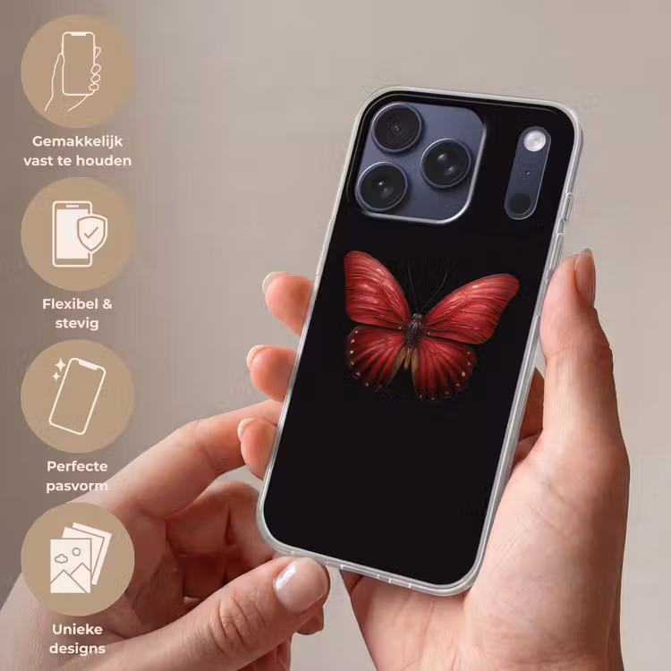 Vlinder - Rood - Minimalistisch Telefoonhoesje iPhone 17 Pro klein -sfeer3_NL