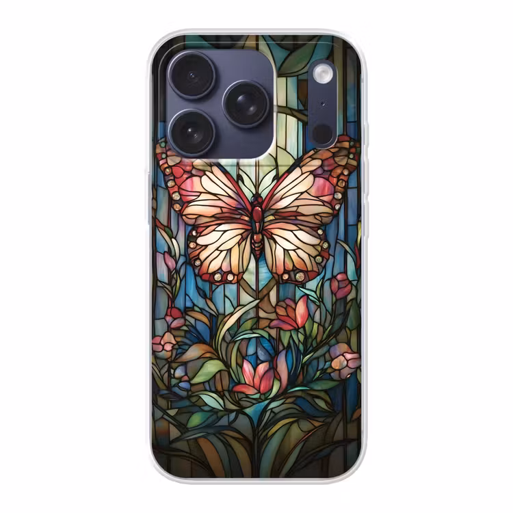 Vlinder - Roze - Bloemen - Bladeren Telefoonhoesje iPhone 17 Pro klein -3d