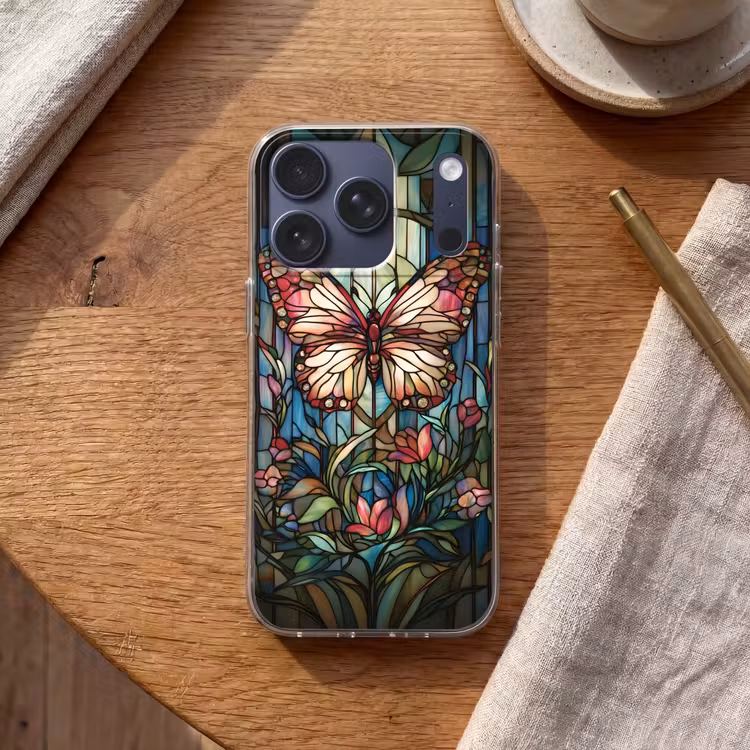 Vlinder - Roze - Bloemen - Bladeren Telefoonhoesje iPhone 17 Pro klein -sfeer1