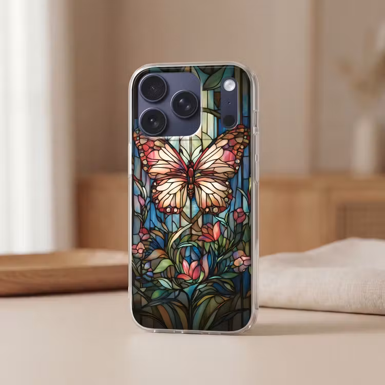 Vlinder - Roze - Bloemen - Bladeren Telefoonhoesje iPhone 17 Pro klein -sfeer2