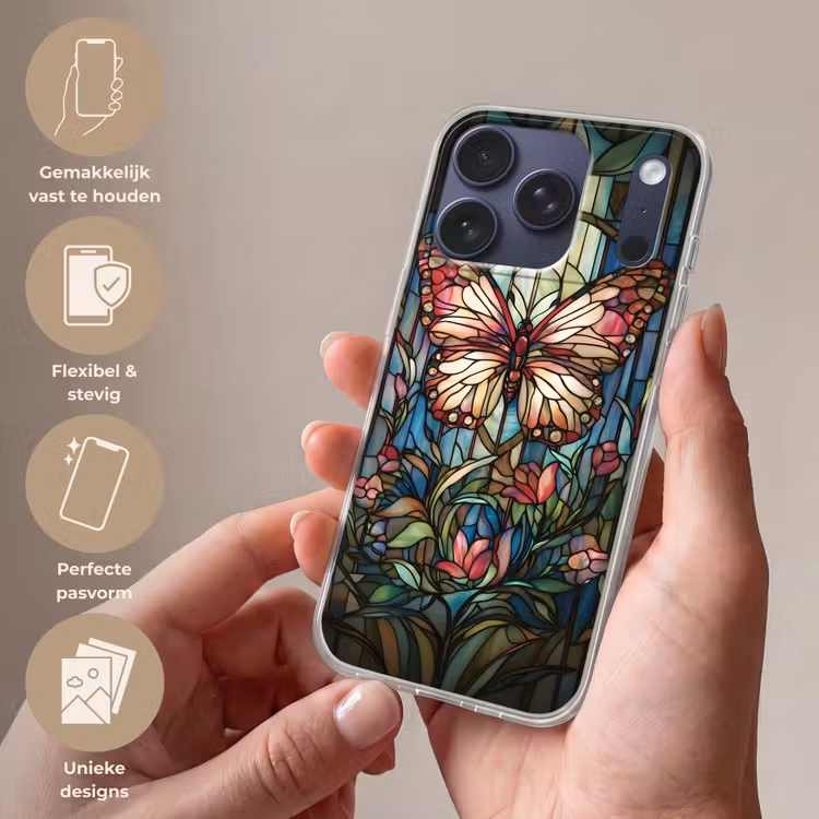 Vlinder - Roze - Bloemen - Bladeren Telefoonhoesje iPhone 17 Pro klein -sfeer3_NL