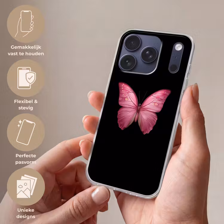 Vlinder - roze - Elegant Telefoonhoesje iPhone 17 Pro klein -sfeer3_NL