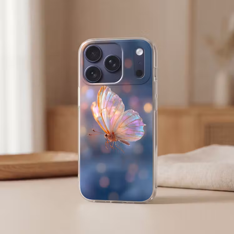 Vlinder - Vleugels - Pastel - Glinstering Telefoonhoesje iPhone 17 Pro klein -sfeer2