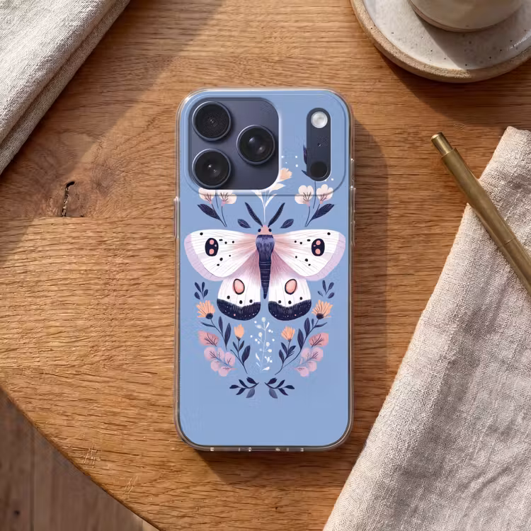 Vlinder - Vleugels - Stippen - Bloemen Telefoonhoesje iPhone 17 Pro klein -sfeer1