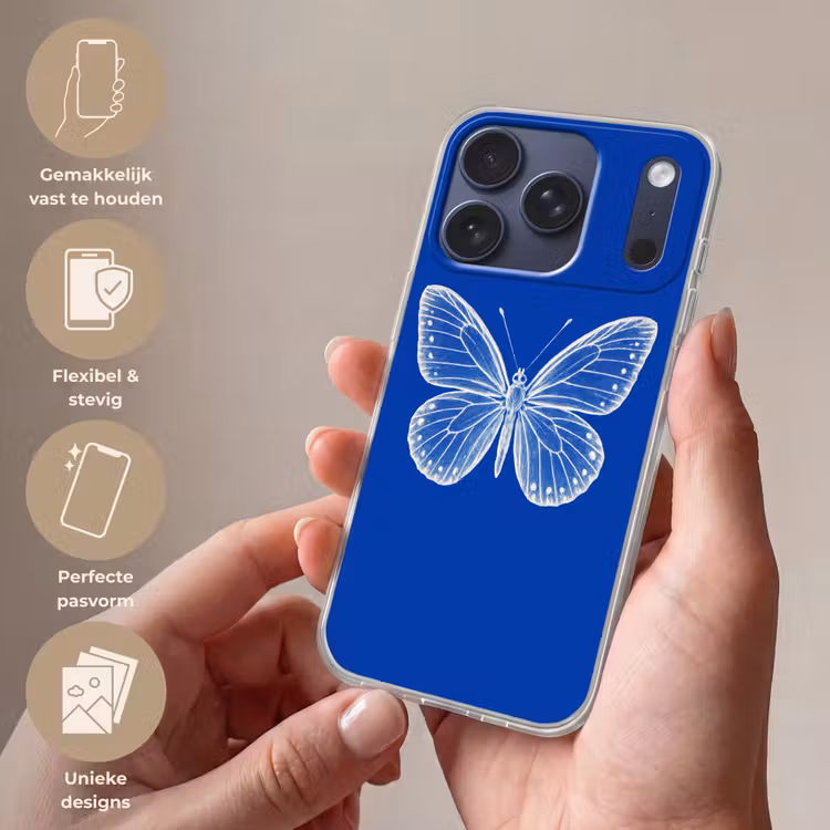 Vlinder - Wit - Getekend - Stippen Telefoonhoesje iPhone 17 Pro klein -sfeer3_NL