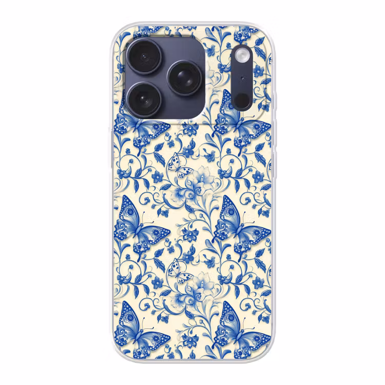 Vlinders - Bloemen - Blauw - Botanisch Telefoonhoesje iPhone 17 Pro klein 878 -3d