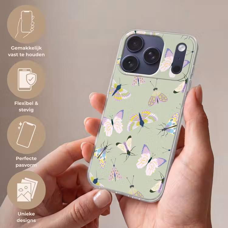Vlinders - Insecten - Groen - Kleurrijk Telefoonhoesje iPhone 17 Pro klein -sfeer3_NL