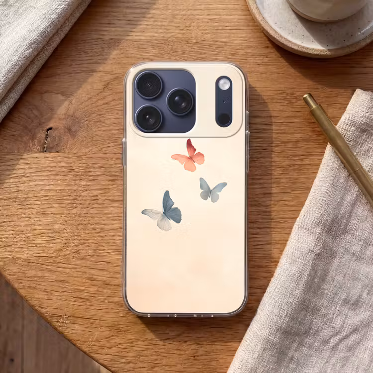 Vlinders - Minimalistisch - Roze Telefoonhoesje iPhone 17 Pro klein -sfeer1